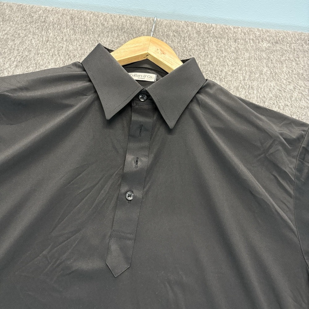 Collars and Co Polo Shirt Mens XL Black Polyester Dress Collared Button